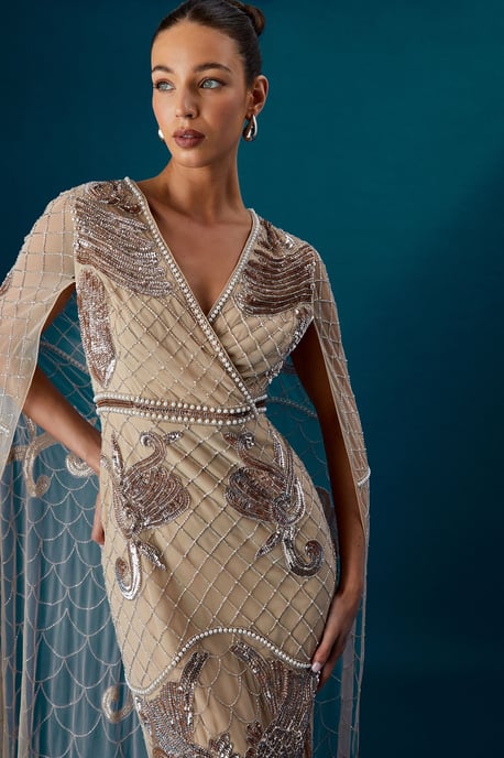 Coast Muse Heavily Embellished Maxi Dress With Cape Sleeves - Image 2