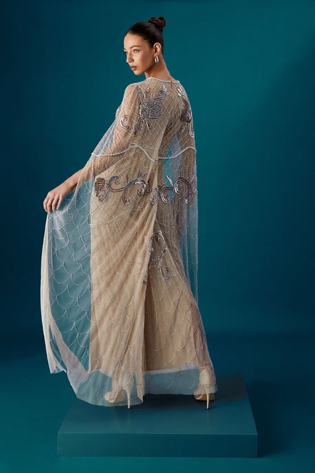 Coast Muse Heavily Embellished Maxi Dress With Cape Sleeves - Image 3