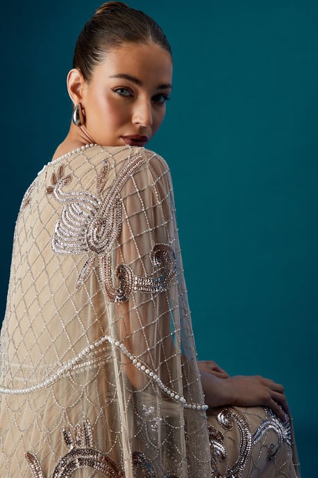 Coast Muse Heavily Embellished Maxi Dress With Cape Sleeves - Image 4