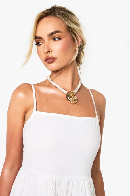 Tiered Linen Strappy Maxi Dress - Image 4