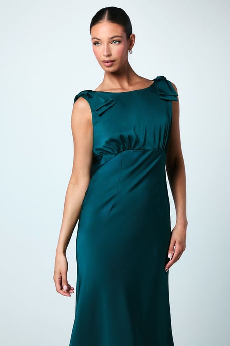 Bow Shoulder Cowl Satin Maxi Bridesmaids Dress - Image 2