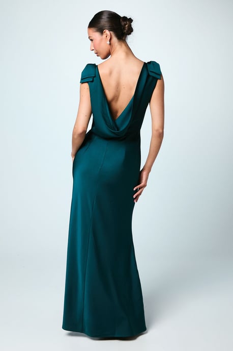 Bow Shoulder Cowl Satin Maxi Bridesmaids Dress - Image 3