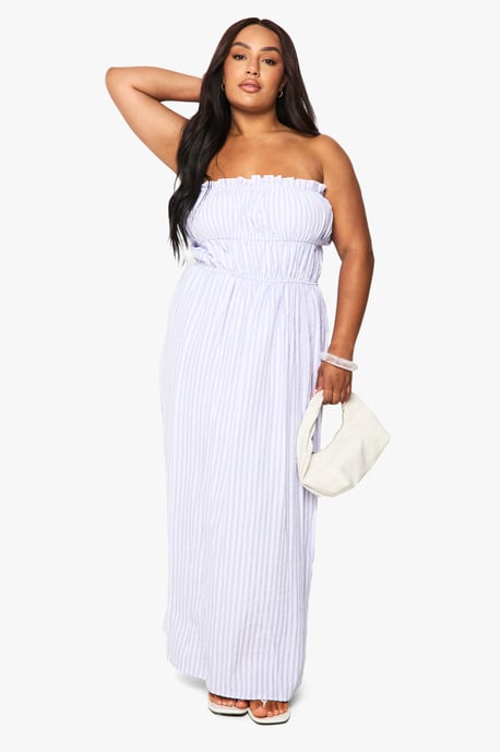 Plus Textured Stripe Bandeau Maxi Dress - Image 1