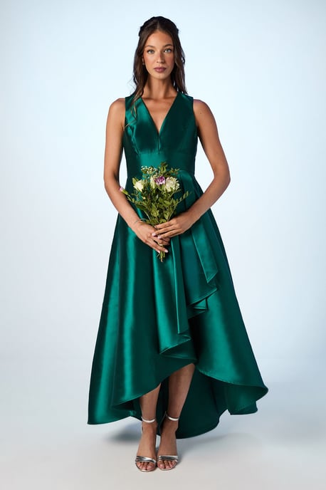 Coast Honoured Petite Sleeveless Plunge Waterfall Twill Maxi Bridesmaid Dress - Image 1