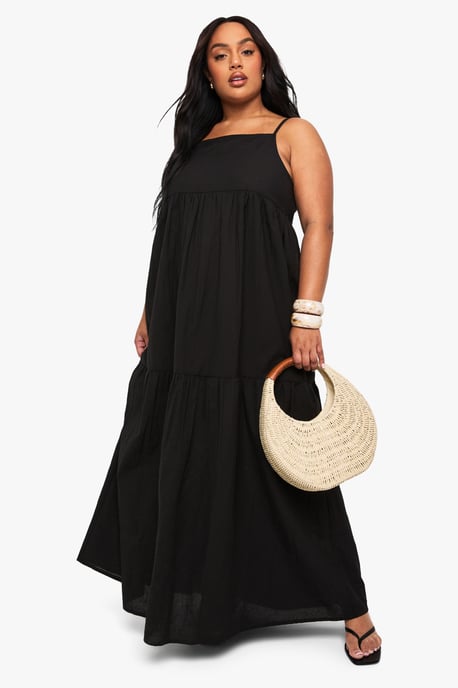 Plus Tiered Linen Look Strappy Maxi Dress - Image 1