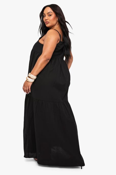 Plus Tiered Linen Look Strappy Maxi Dress - Image 2