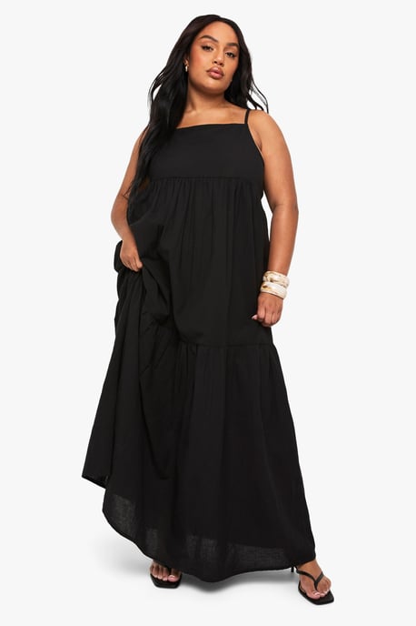 Plus Tiered Linen Look Strappy Maxi Dress - Image 3