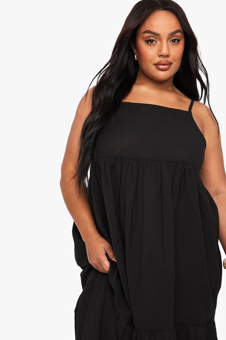 Plus Tiered Linen Look Strappy Maxi Dress - Image 4