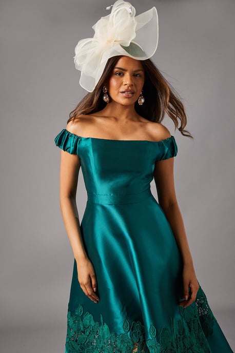 Petite Bardot Twill Midi Dress With Lace Trim - Image 2