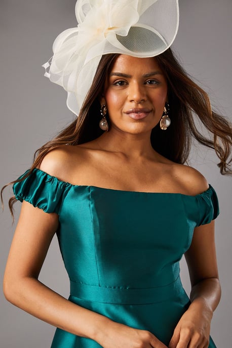 Petite Bardot Twill Midi Dress With Lace Trim - Image 3