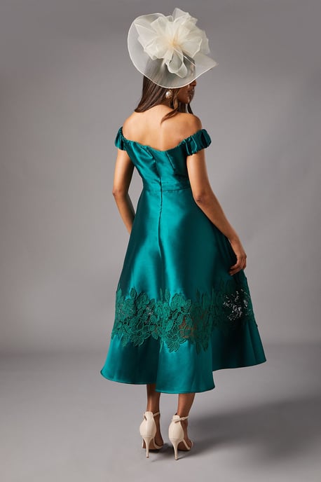 Petite Bardot Twill Midi Dress With Lace Trim - Image 4
