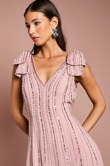 Bow Shoulder Embellished Midi Dress - Image 3