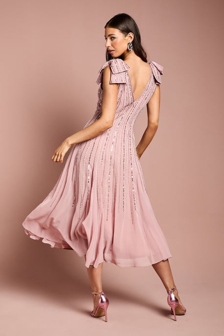 Bow Shoulder Embellished Midi Dress - Image 4