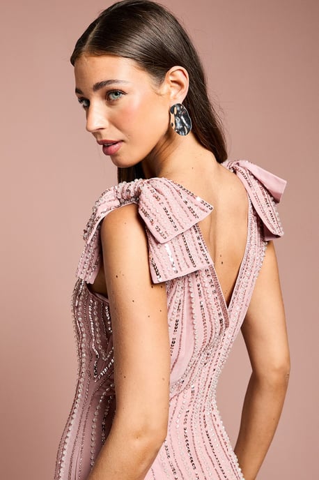 Bow Shoulder Embellished Midi Dress - Image 5