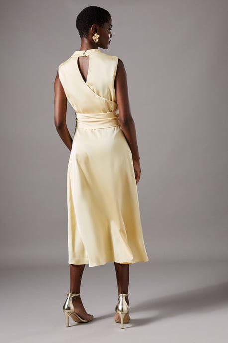 Satin Midi Dress With Twist Waist - Image 3