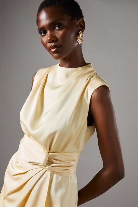 Satin Midi Dress With Twist Waist - Image 4