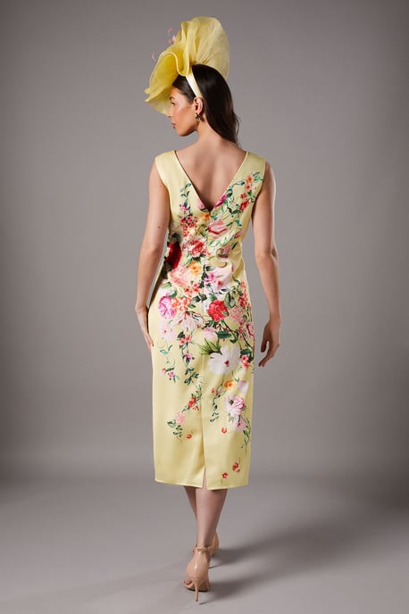Lisa Tan Pleated Floral Midi Dress With Pleat Detail - Image 3