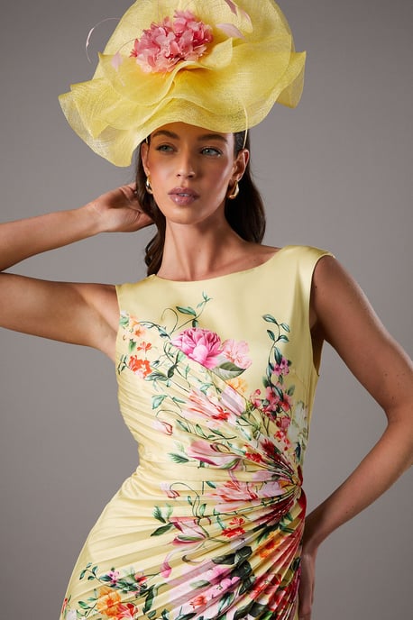 Lisa Tan Pleated Floral Midi Dress With Pleat Detail - Image 4