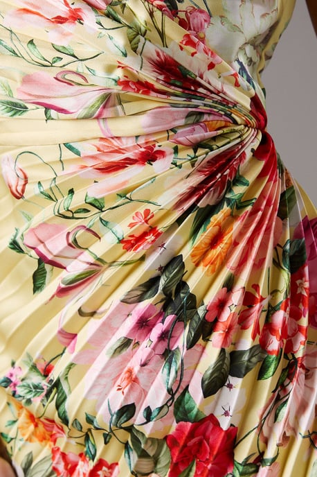 Lisa Tan Pleated Floral Midi Dress With Pleat Detail - Image 5