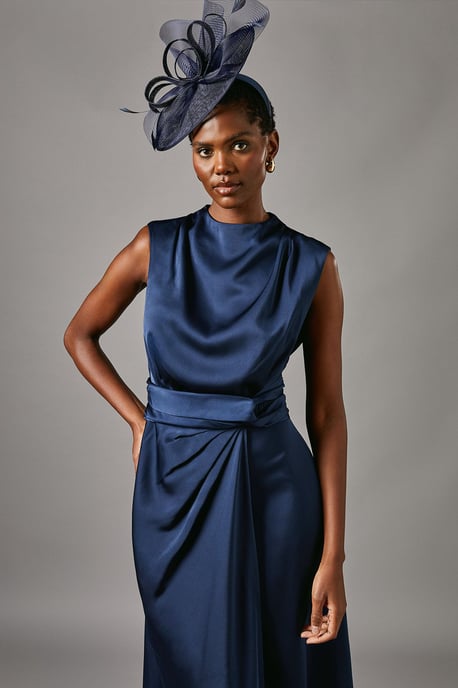 Satin Midi Dress With Twist Waist - Image 2