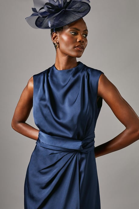 Satin Midi Dress With Twist Waist - Image 4