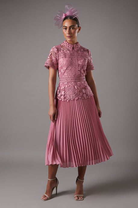 Lace Top Pleated Dress - Image 1