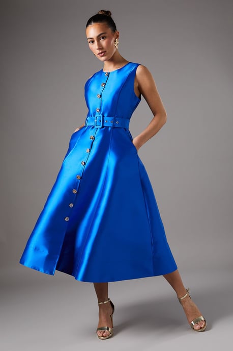 Button Through Belted Prom Dress - Image 1