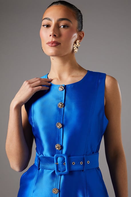Button Through Belted Prom Dress - Image 3