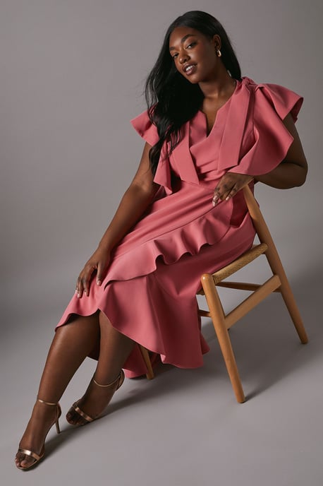 Plus Bow Shoulder Crepe Frill Skirt - Image 1