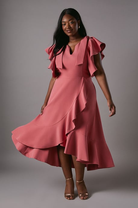 Plus Bow Shoulder Crepe Frill Skirt - Image 2