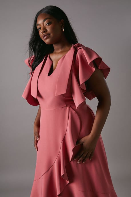 Plus Bow Shoulder Crepe Frill Skirt - Image 3