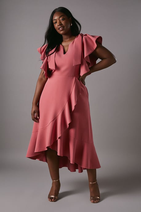 Plus Bow Shoulder Crepe Frill Skirt - Image 5