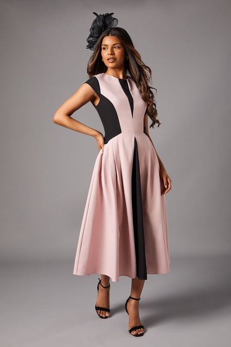 Petite Crepe colour Block Midi Dress - Image 1