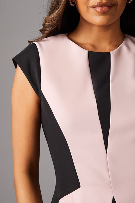 Petite Crepe colour Block Midi Dress - Image 5
