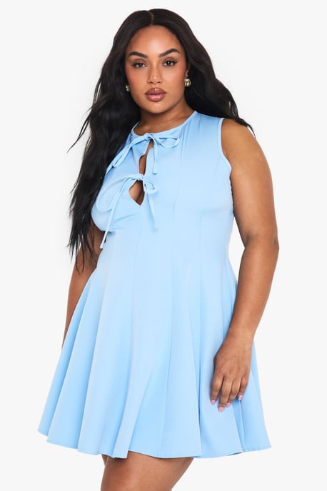 PLUS SLEEVELESS BOW DETAIL SKATER DRESS - Image 3