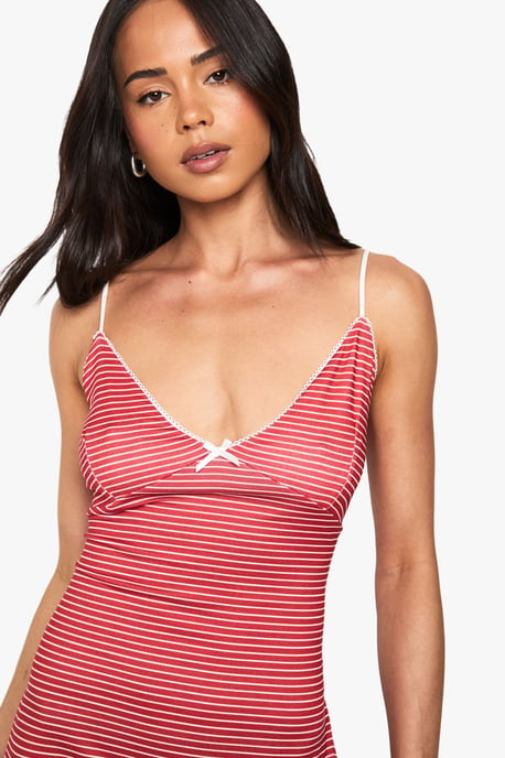 Striped V Neck Strappy Mini Dress - Image 4