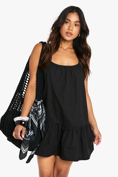 Petite Cotton Poplin Strappy Tiered Swing Mini Dress - Image 1