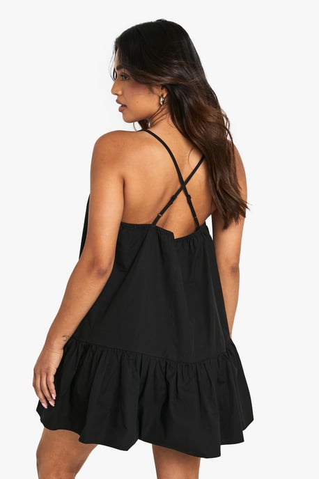 Petite Cotton Poplin Strappy Tiered Swing Mini Dress - Image 2
