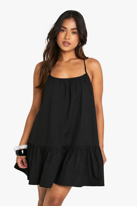Petite Cotton Poplin Strappy Tiered Swing Mini Dress - Image 3