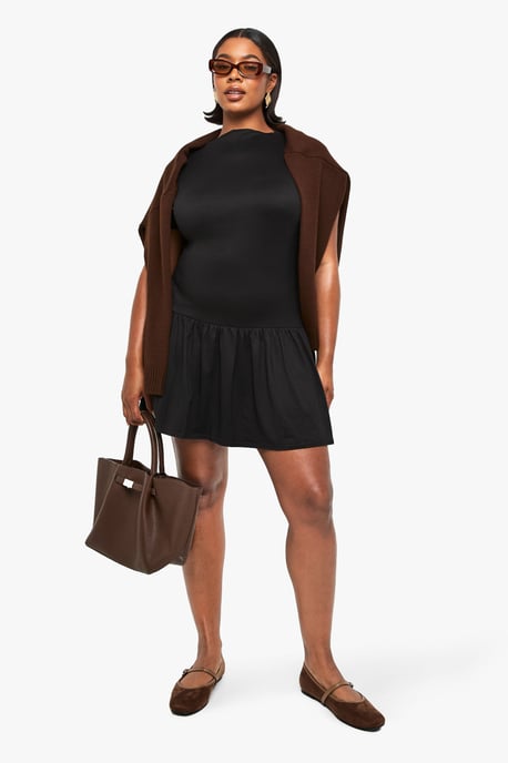 PLUS SUPERSOFT HIGH NECK DROP HEM SKATER DRESS - Image 1