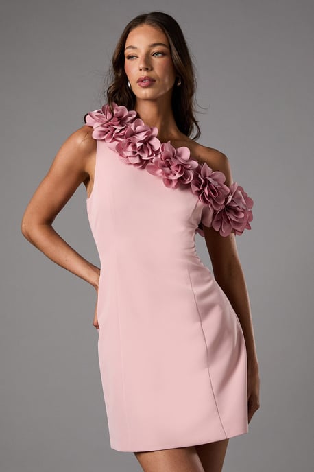 3D Floral One Shoulder Mini Dress - Image 2