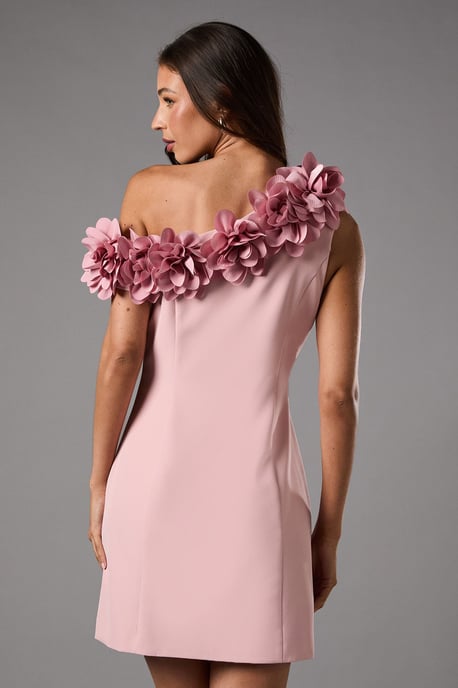 3D Floral One Shoulder Mini Dress - Image 3