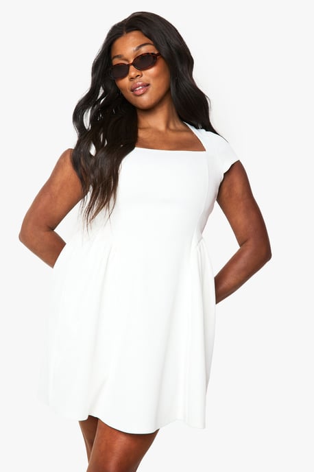 Plus structured cap sleeve skater dress - Image 1