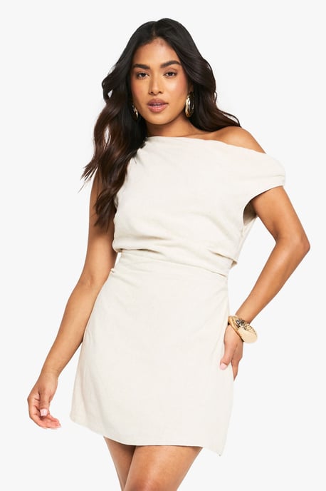 Petite Linen Look Drape Twist Strap Mini Dress - Image 1