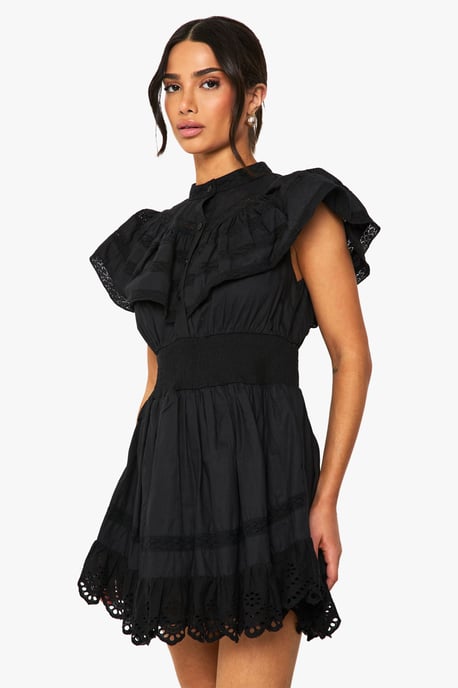 Petite Layered Frill Button Detail Mini Dress - Image 3