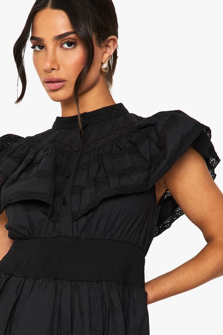 Petite Layered Frill Button Detail Mini Dress - Image 4