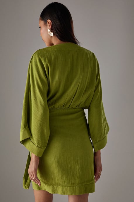 Linen Wrap Kimono Mini Dress - Image 3