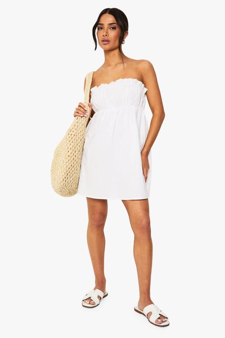 Petite Linen Shirred Bandeau Mini Dress - Image 3