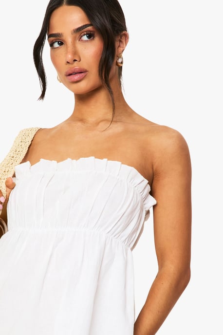 Petite Linen Shirred Bandeau Mini Dress - Image 4