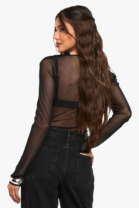 Mesh Cross Over Bodysuit - Image 2